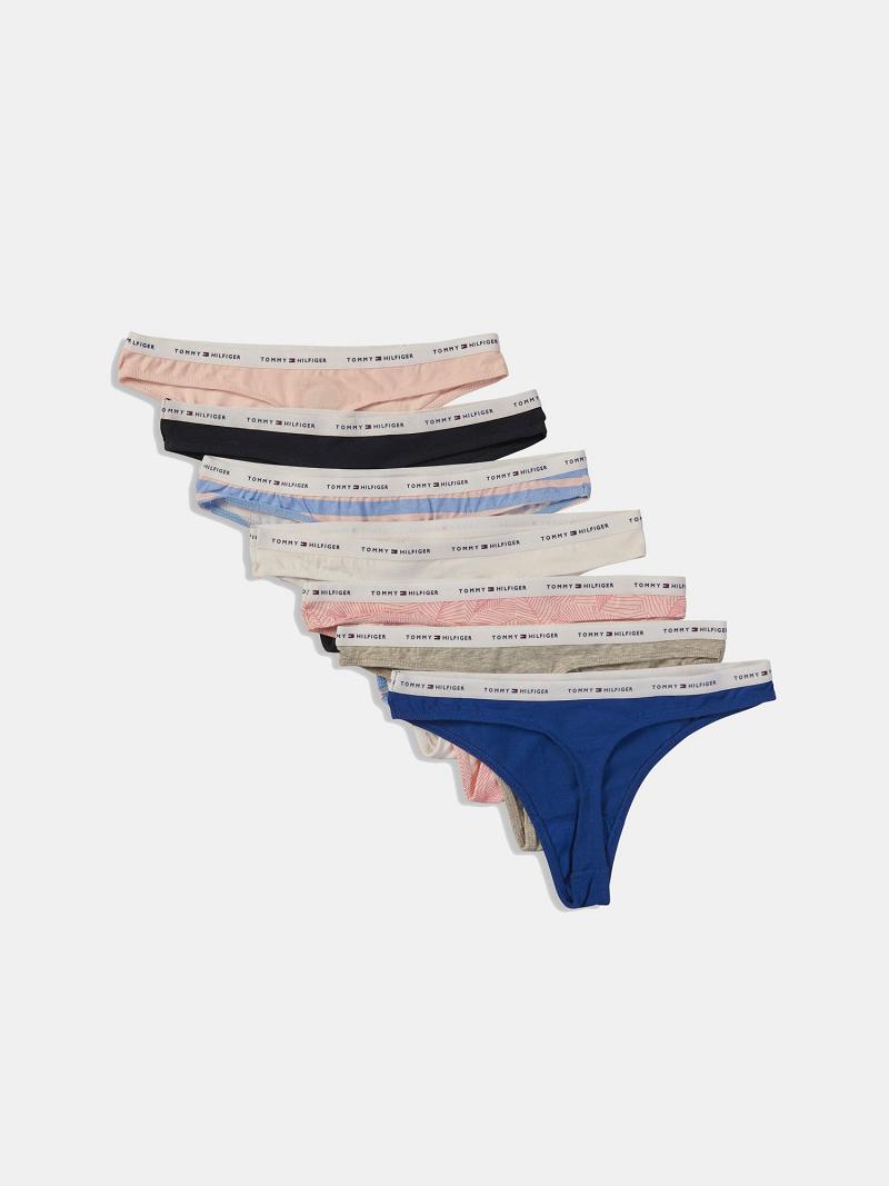 Női Tommy Hilfiger Logo Mix 7PK Thongs Kék | HU 571FDN